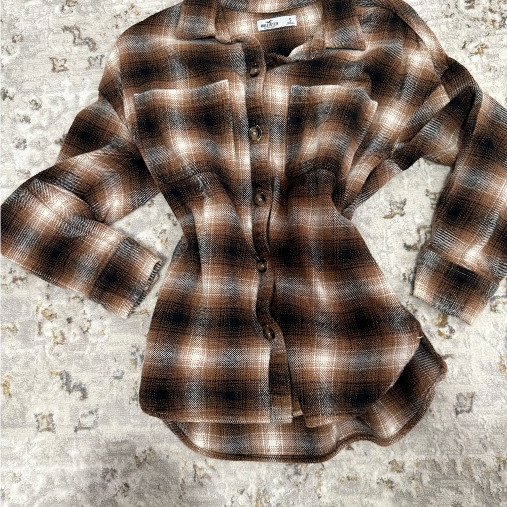 Hollister Brown Plaid Button-Up Sweater Shirt